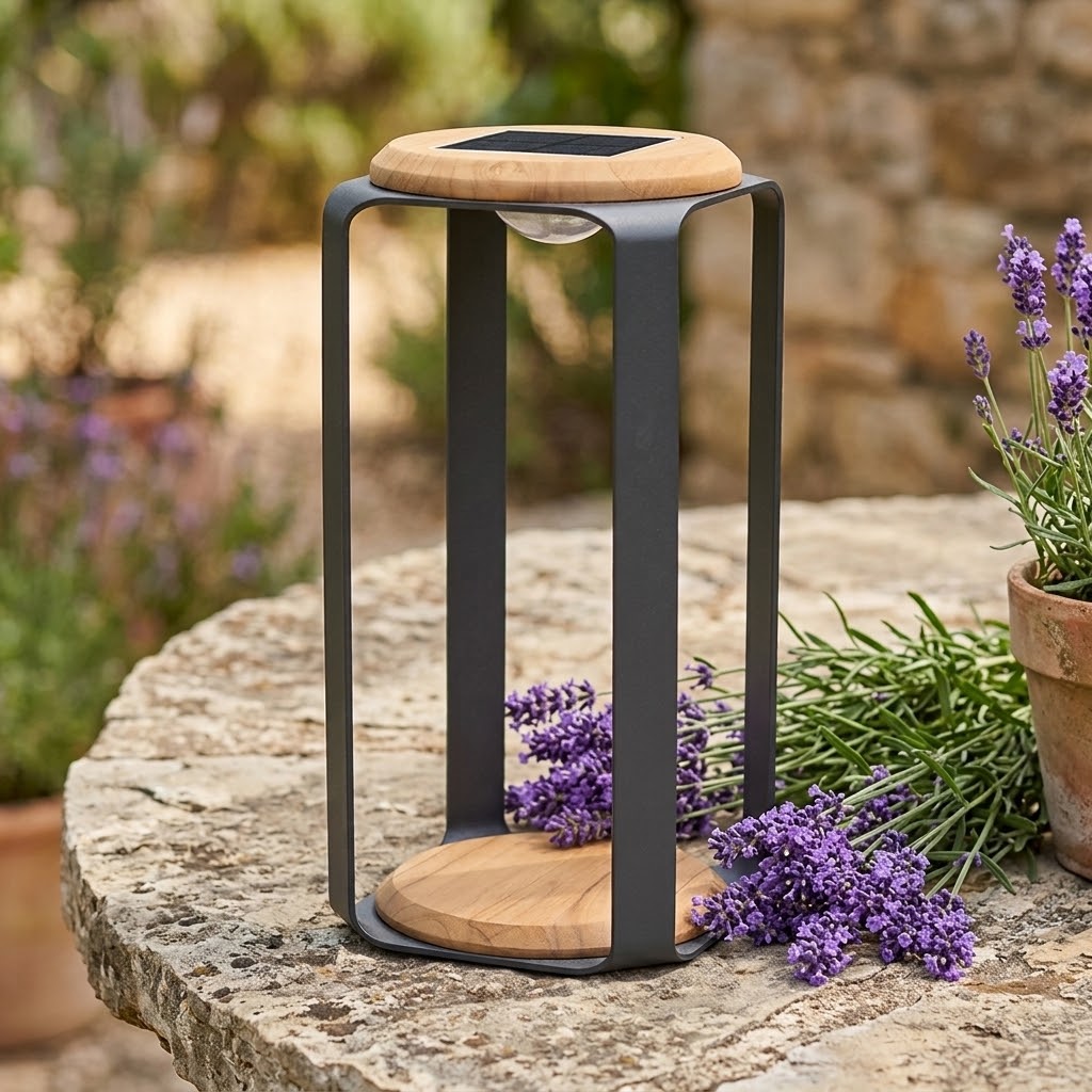 Pegasus – Solar-Außenleuchte mit Teakholz, 43 cm